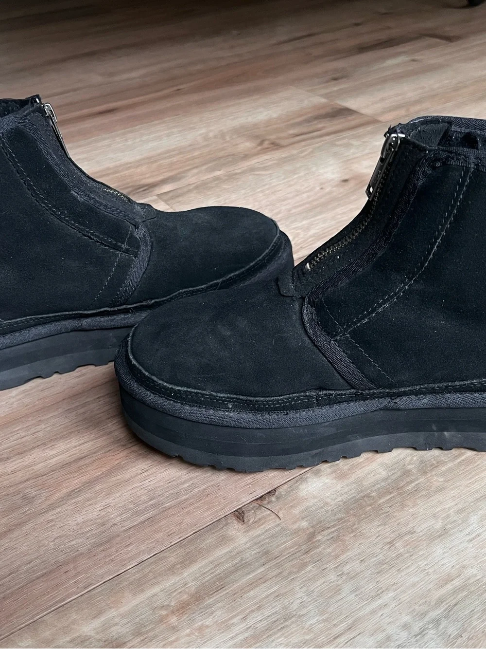 UGG Neumel Black Suede Front-Zip Boots